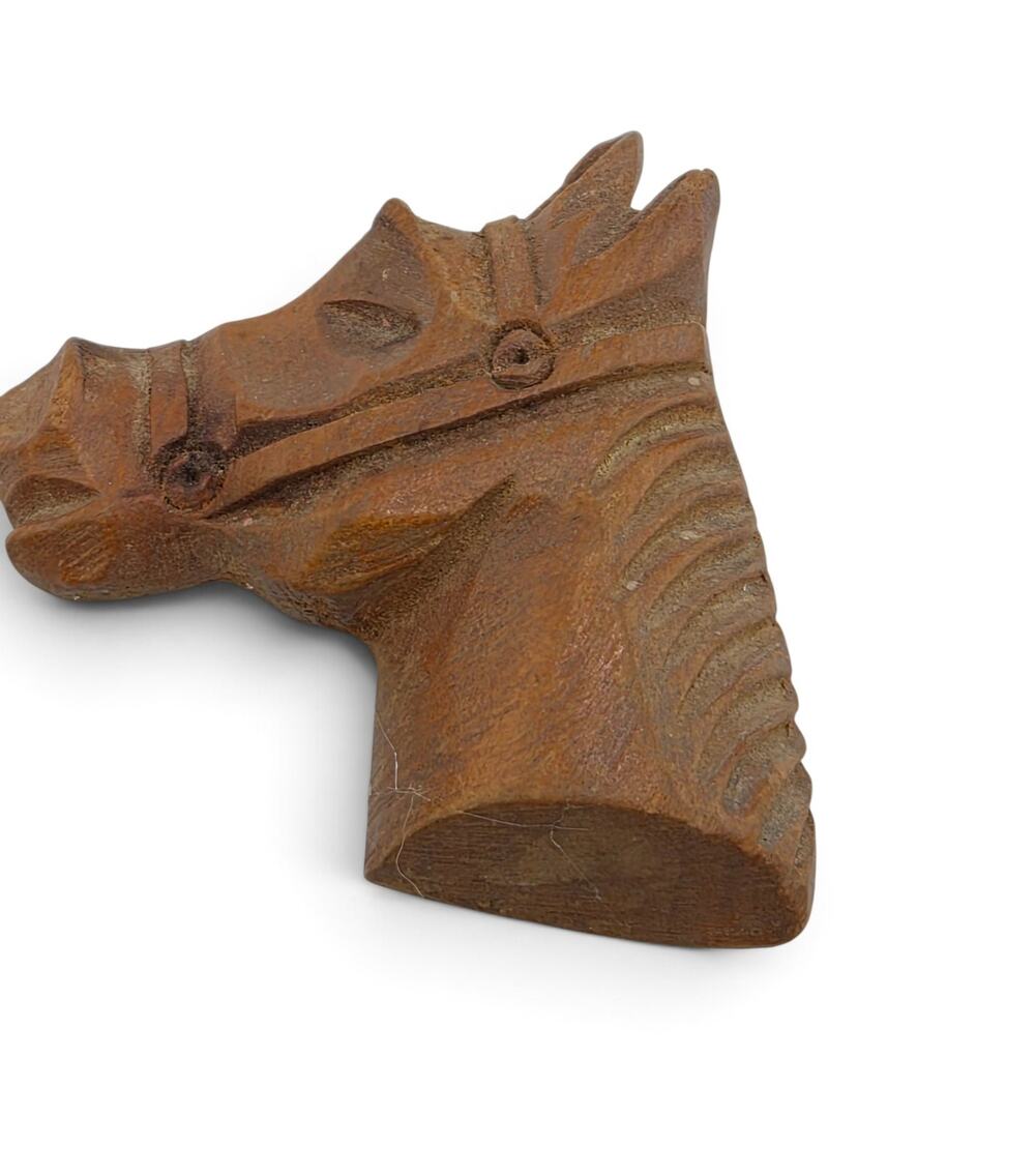 Hand Carved Wooden Horse Head Brooch Rustic Equestrian Folk Art Pin Vintage